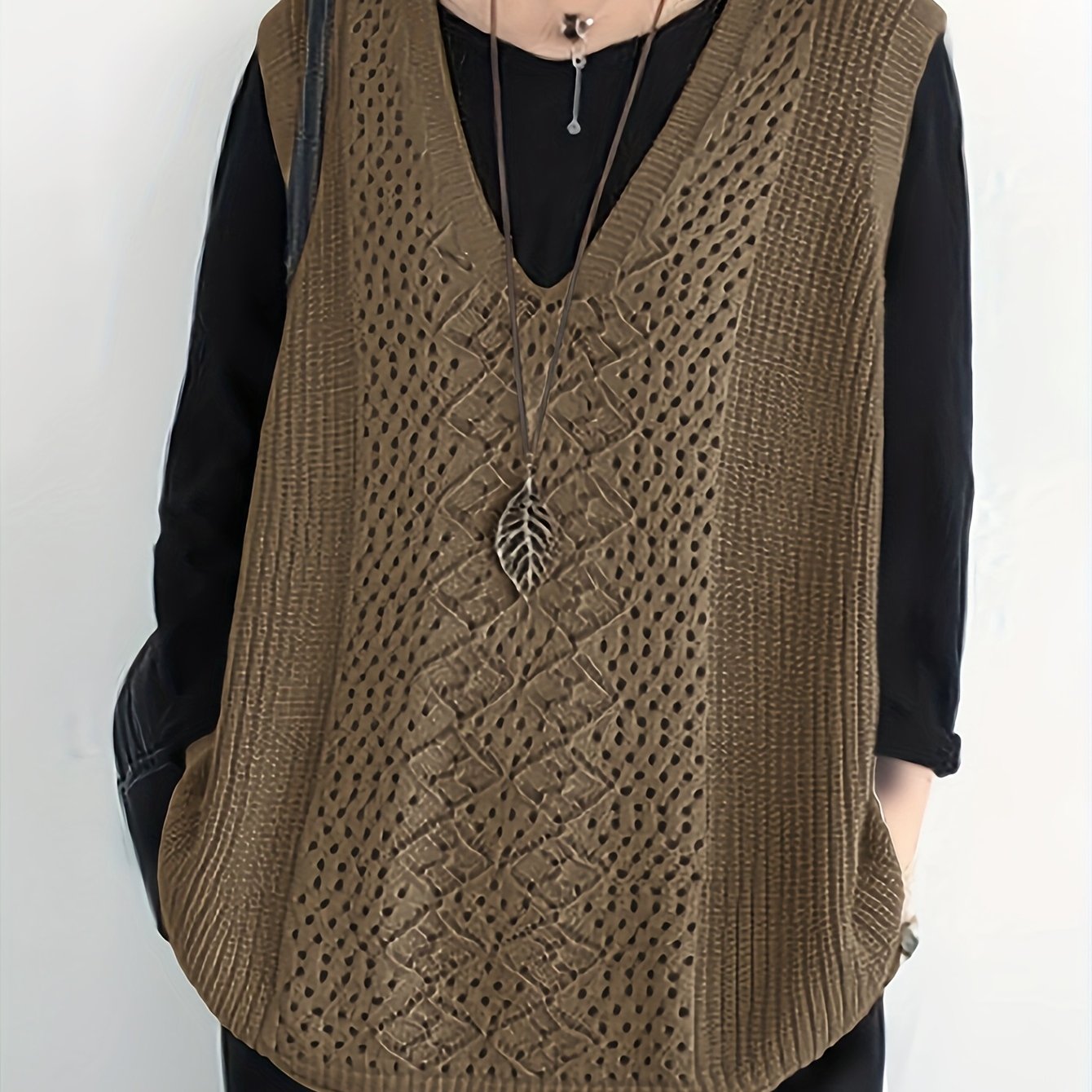 Women's Spring Autumn Solid Color Sleeveless Sweater Outerwear