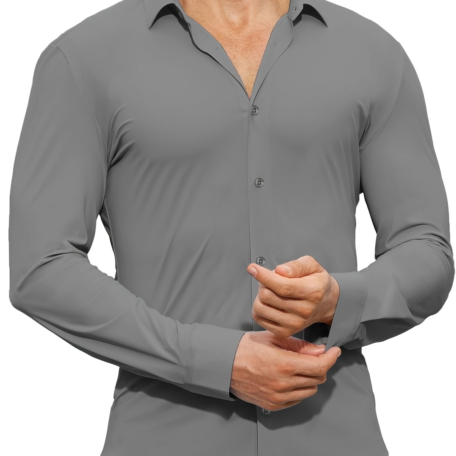 Men's Solid Color Woven Cotton Spandex Long Sleeve Shirt for Casual Wear