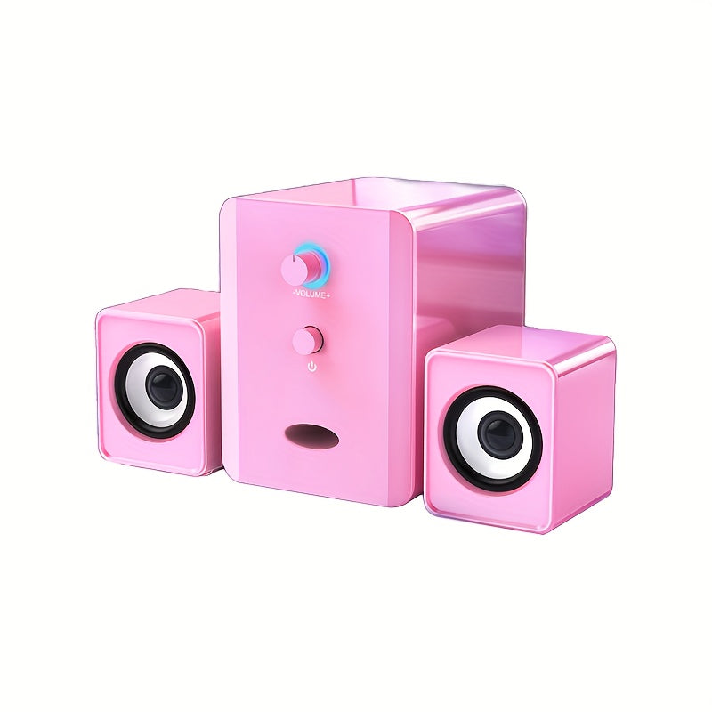 USB Desktop Speakers with Adjustable Volume and Bass Stereo Soundbar and Subwoofer for PC Laptop Tablet Black or White