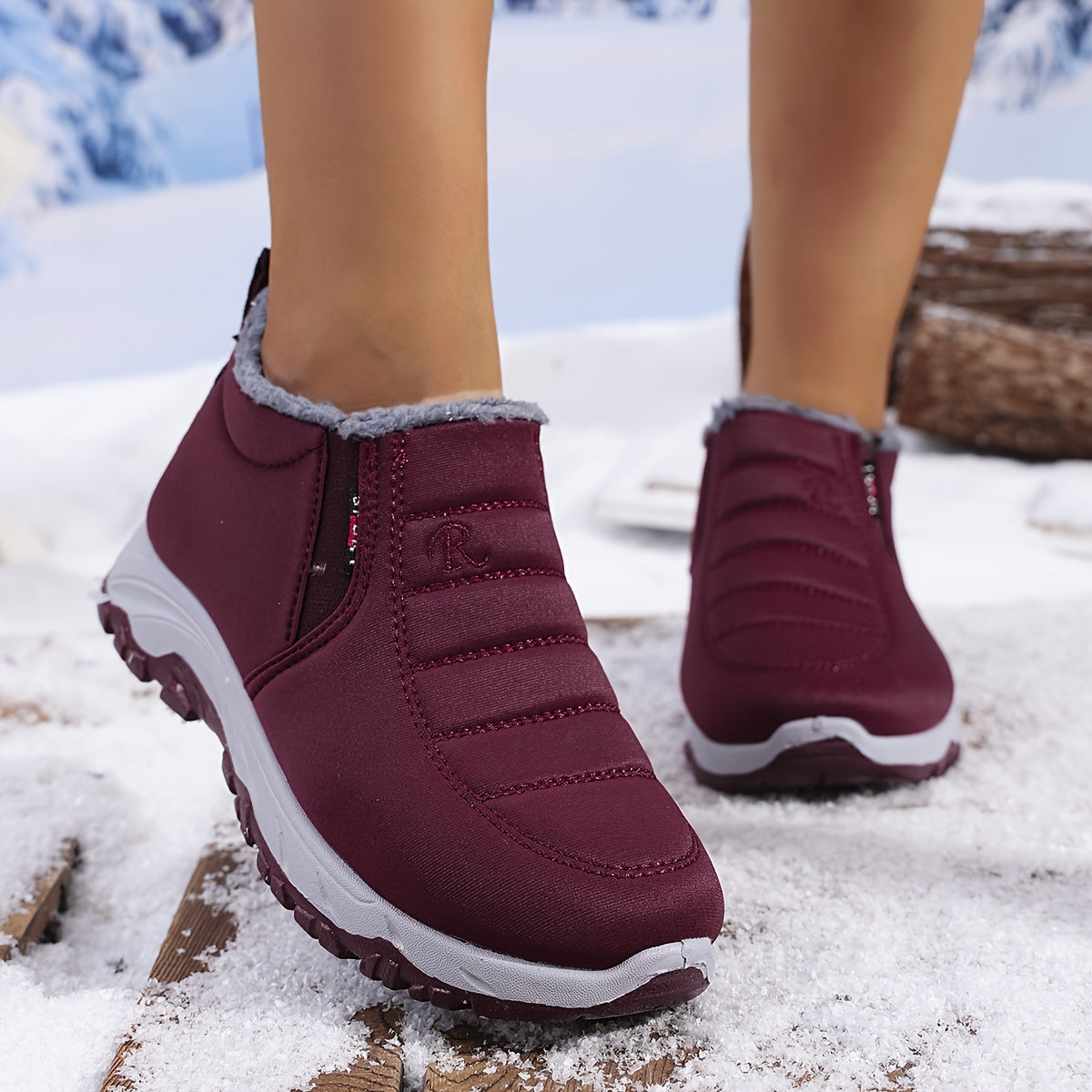 Women's Snow Boots Fleece Lined Slip-On Ankle Winter Waterproof Shoes