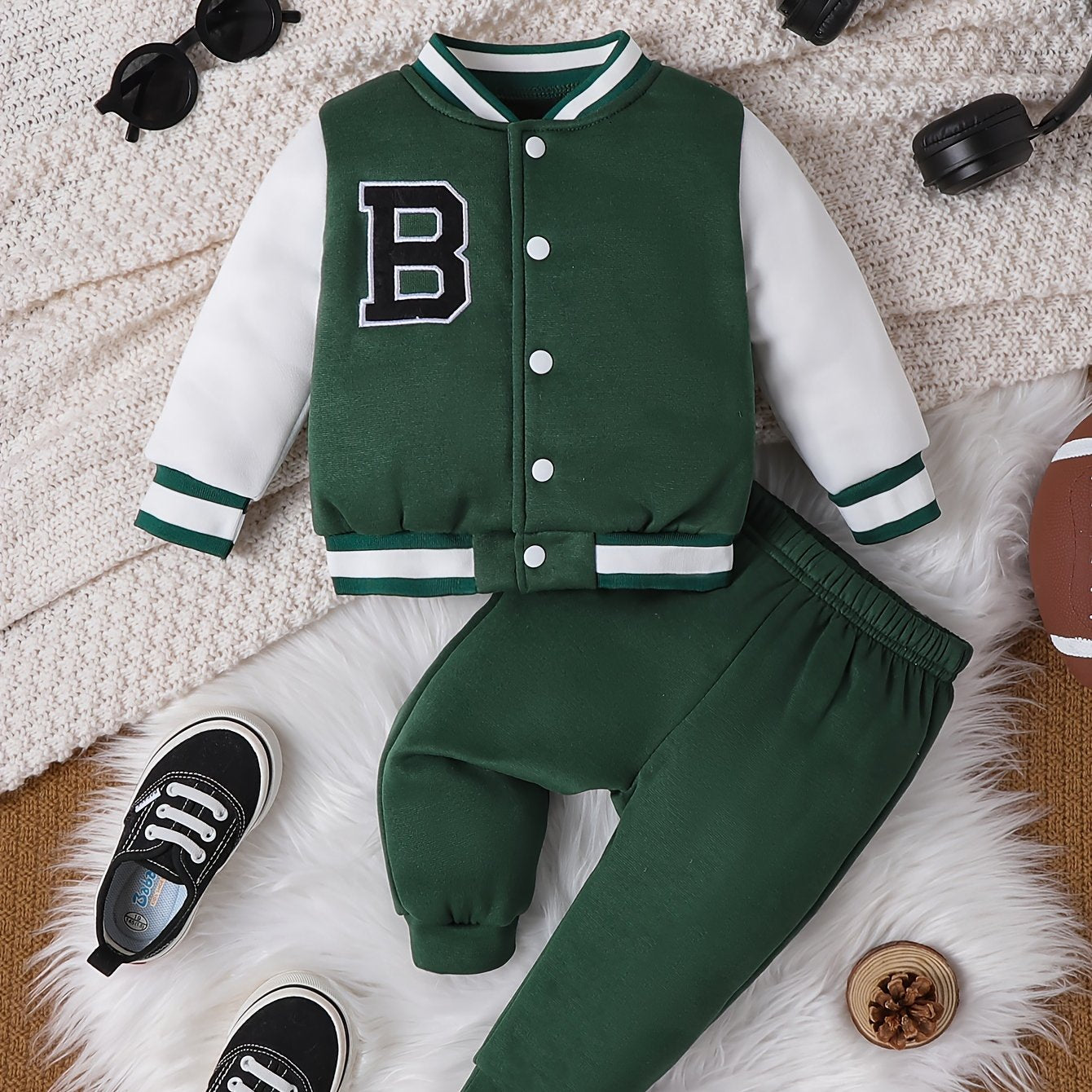 Baby Boys' Fall Winter Baseball Jersey Set with Letter Pattern Coat Top and Pants