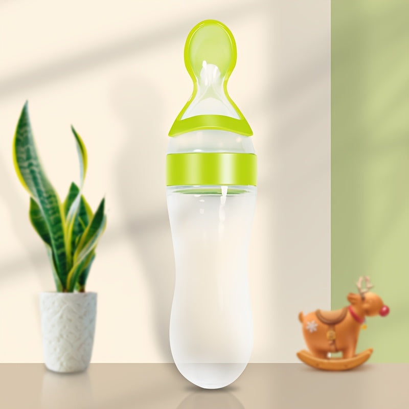 Silicone Baby Food Feeder Bottle with Squeeze Spoon for Milk Formula Food Supplement Medicine 0+ White Blue Green Pink