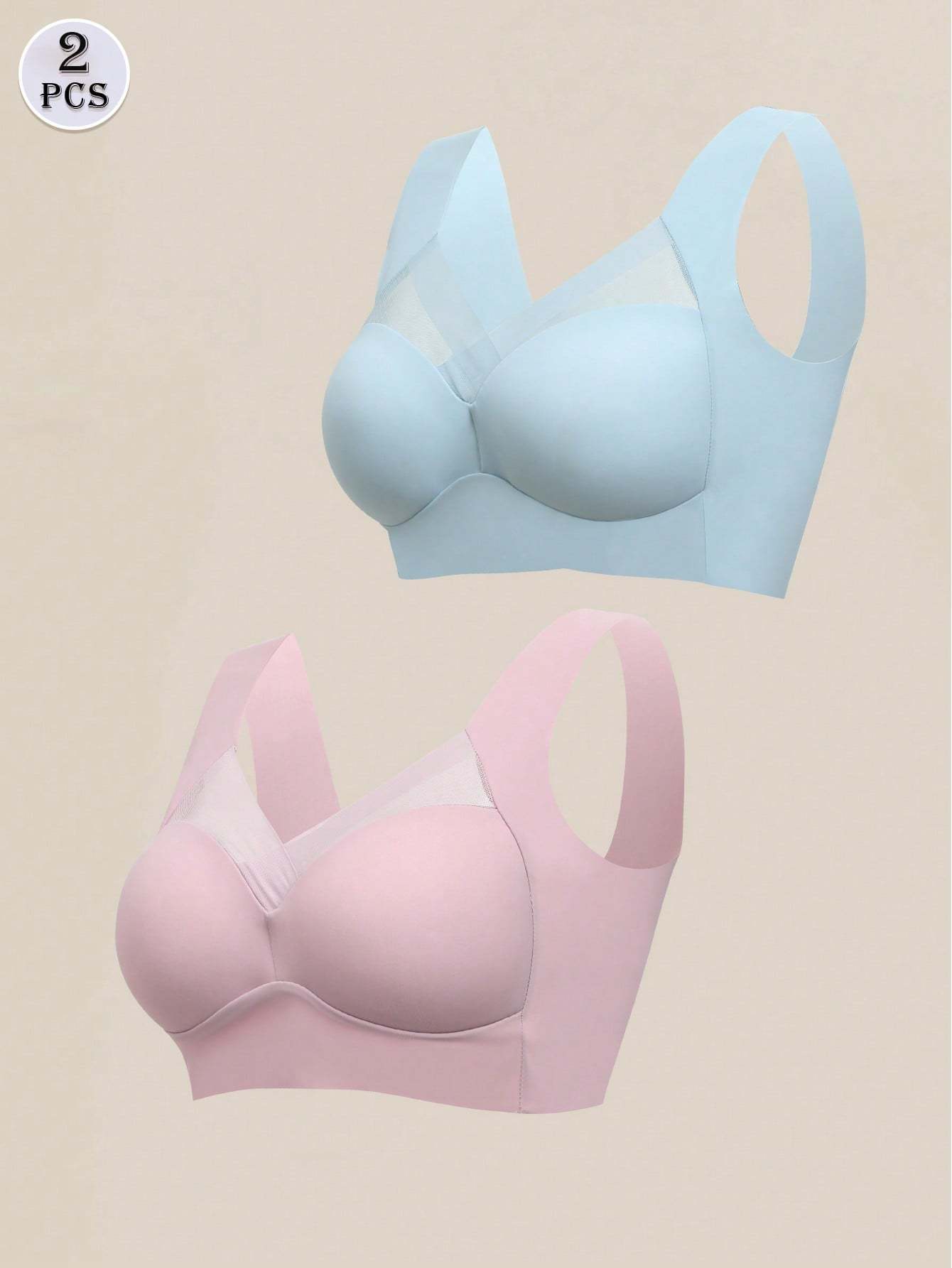 Women's Seamless Backless No-Wire Bra Soft Breathable Invisible Bra Pair