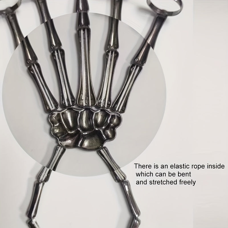 Bir dona zamonaviy punk qafas suyakli qo'l barmoqi moslashuvchan besh barmoqli cho'ziladigan uzuk bilaguzuk, zanjir bilan, gotik va punk uslublarini ifodalaydi.