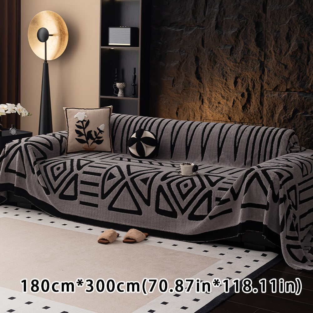 Boho Style Geometric Velveteen Sofa Throw with Machine Washable Cover for Armchair Loveseat and Sofa