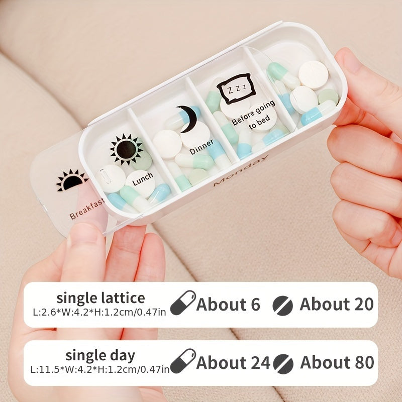 7-Day Large Capacity Portable Pill Organizer with Removable Daily Compartments White Food-Safe Polycarbonate