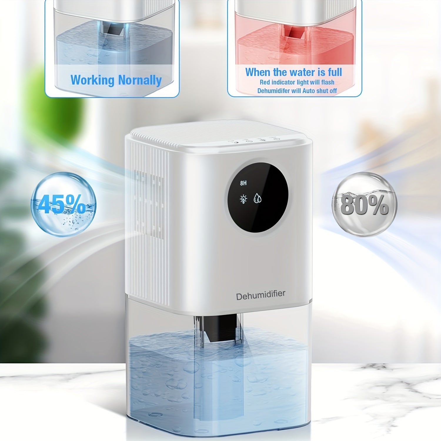 7-Color LED Yoritgich bilan namlikni olib tashlovchi 1700ml sig'imli, shovqinsiz, taymerli, simsiz