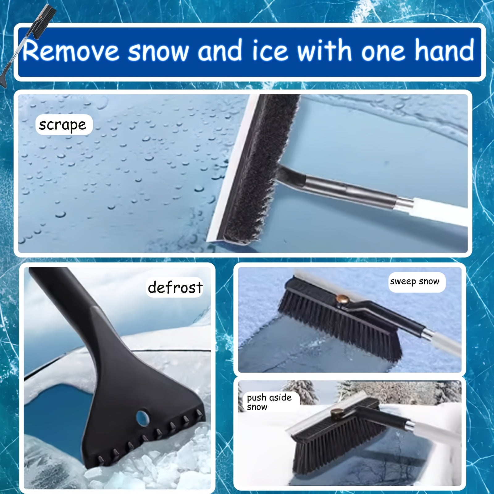 Avtomobil uchun qor choʻpigi, muz qirqish, teleskop tutqichi, 360° aylanadigan sochli qoplam