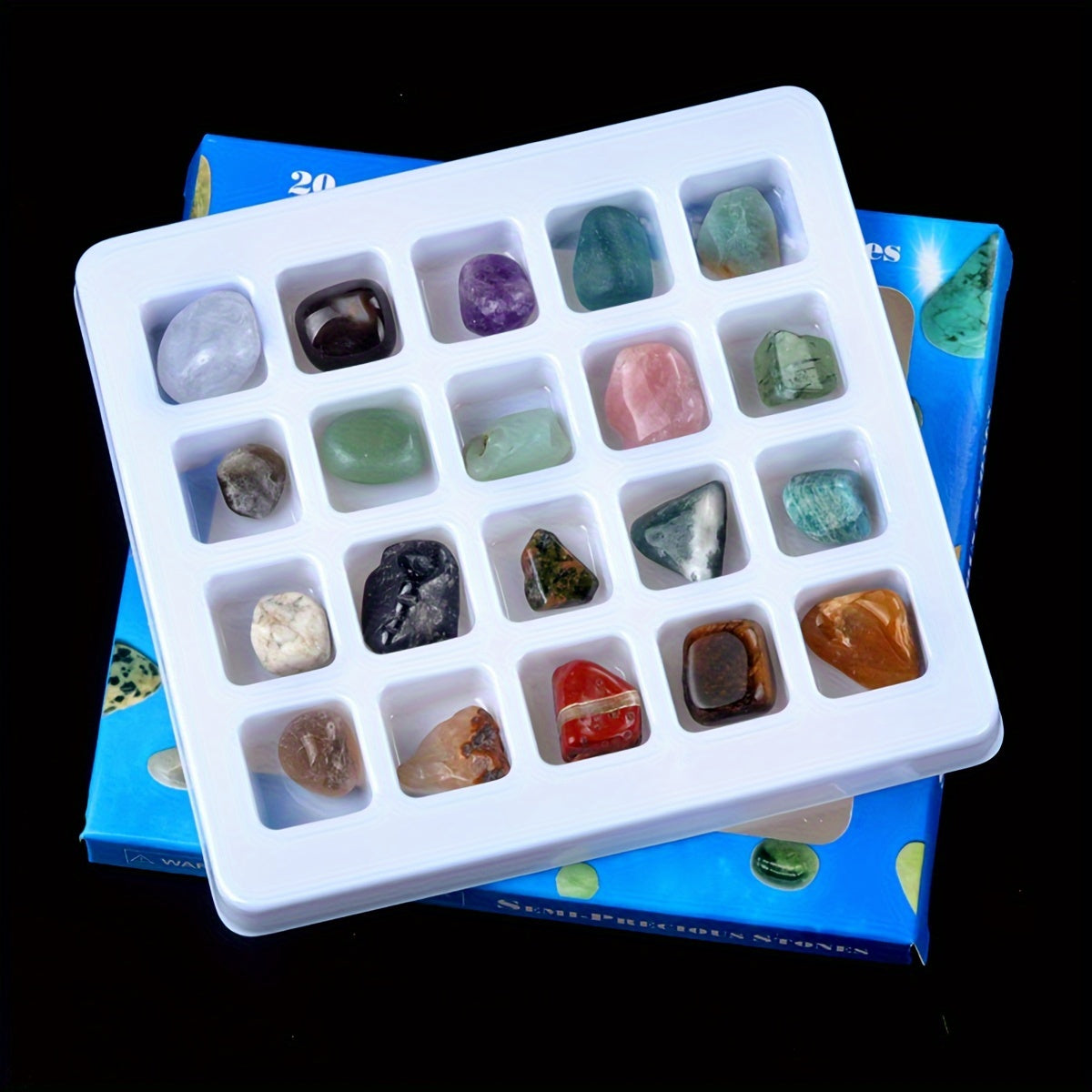 Natural Stone Gift Box with 20 Pieces for Science Education and Decoration