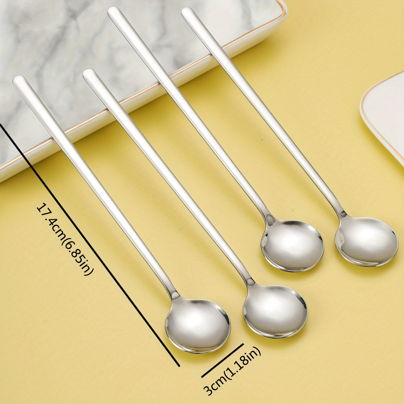 Set of 4 Gold Stainless Steel Long-Handled Spoons for Coffee, Ice Cream, and Honey