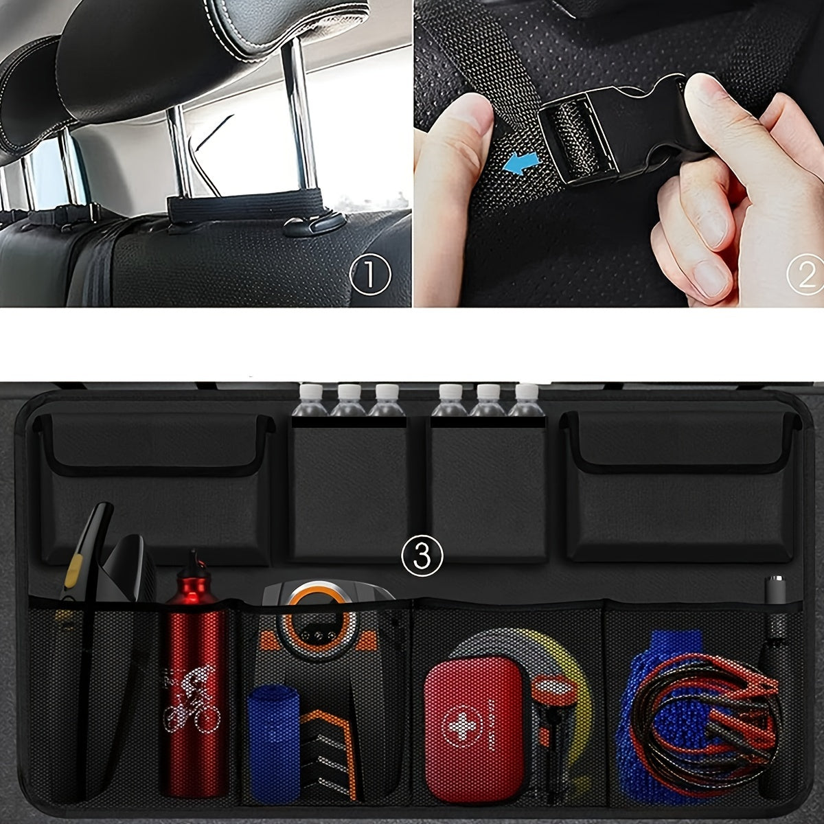 Organizador de asiento trasero para coche, bolsa de malla para almacenamiento, accesorios para maletero y asiento trasero