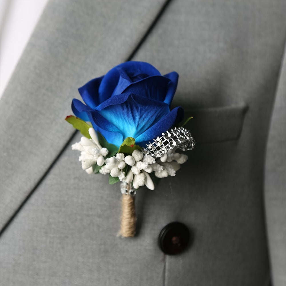 Fabric Rose Boutonniere for Grooms and Men Wedding Graduation Dances