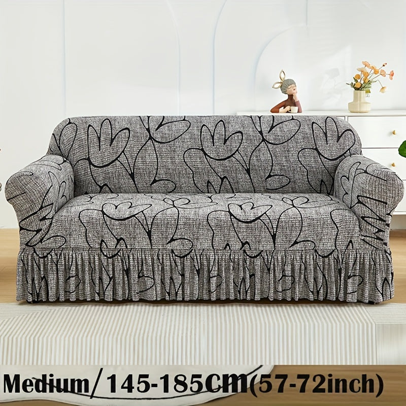 Bohemian Rabbit Print Stretch Sofa Cover with Skirt Elastic Dustproof Slipcover for Living Room