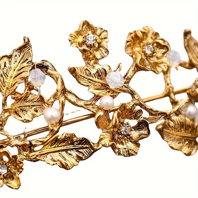 Leaf-Shaped Baroque Style Crown Headband for Weddings Proms and Parties