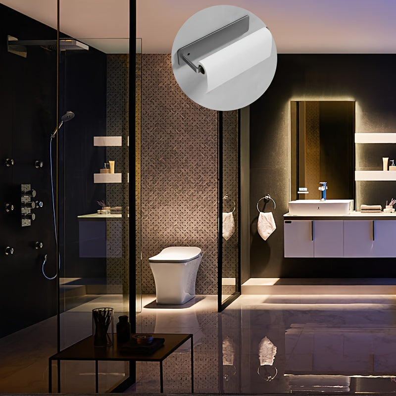 Wall-Mounted Stainless Steel Kitchen Organizer with Paper Towel Holder and Shelf in Black White Grey