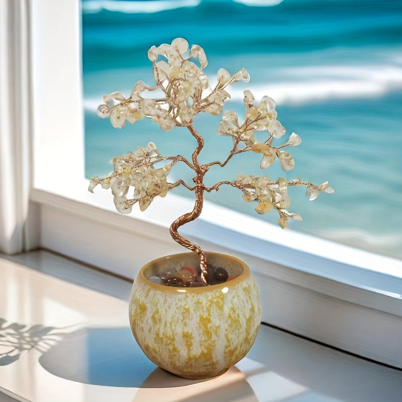 Artificial Crystal Tree with Pink Quartz Aquamarine Amethyst Citrine Faux Gemstones for Home Decor Gifts