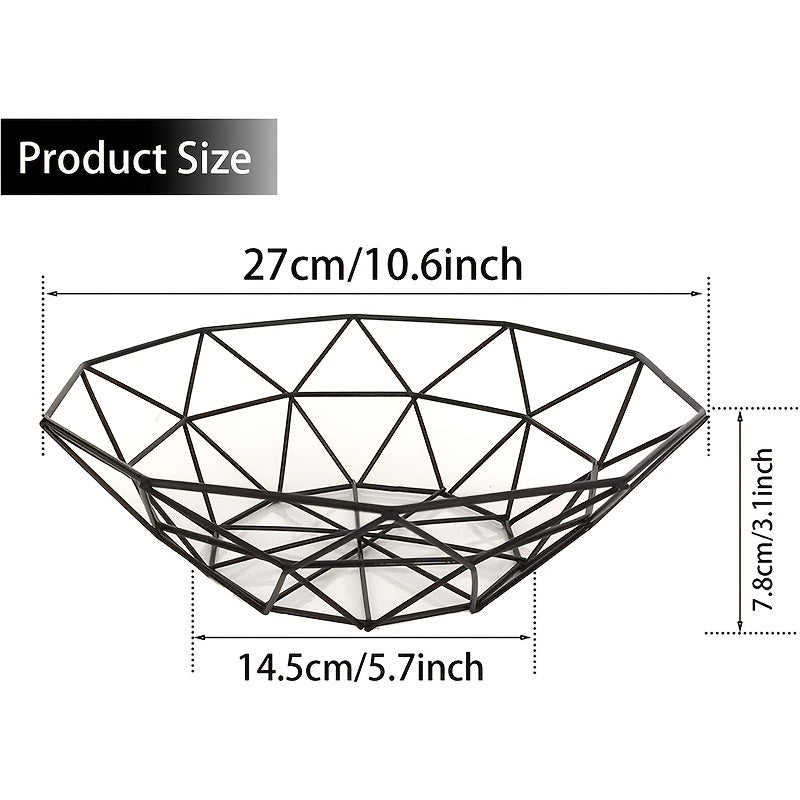 Black Wire Fruit Basket Nordic Style Mesh Iron Art Kitchen Decor Space-Saving Stackable Bowl