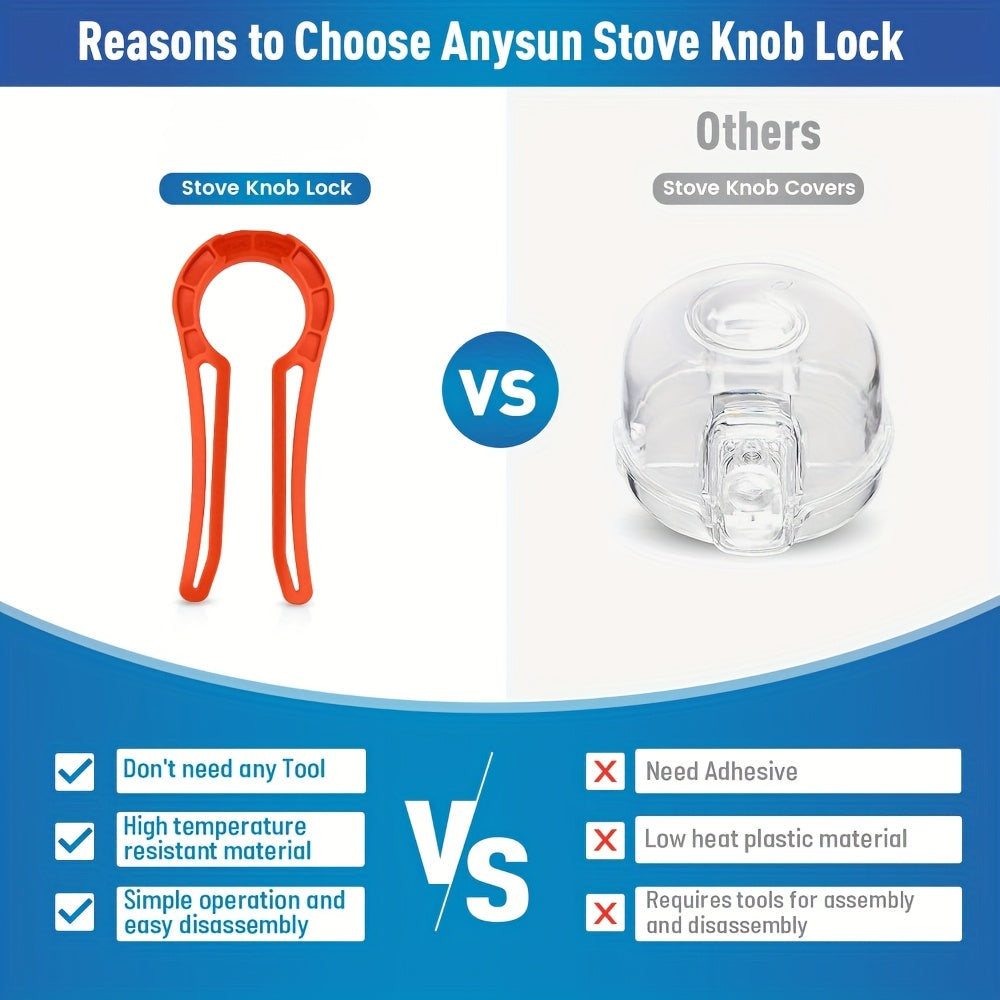 Youngsters Safety Gas Stove Knob Locks Red Easy-Grip Prevents Accidental Pressing