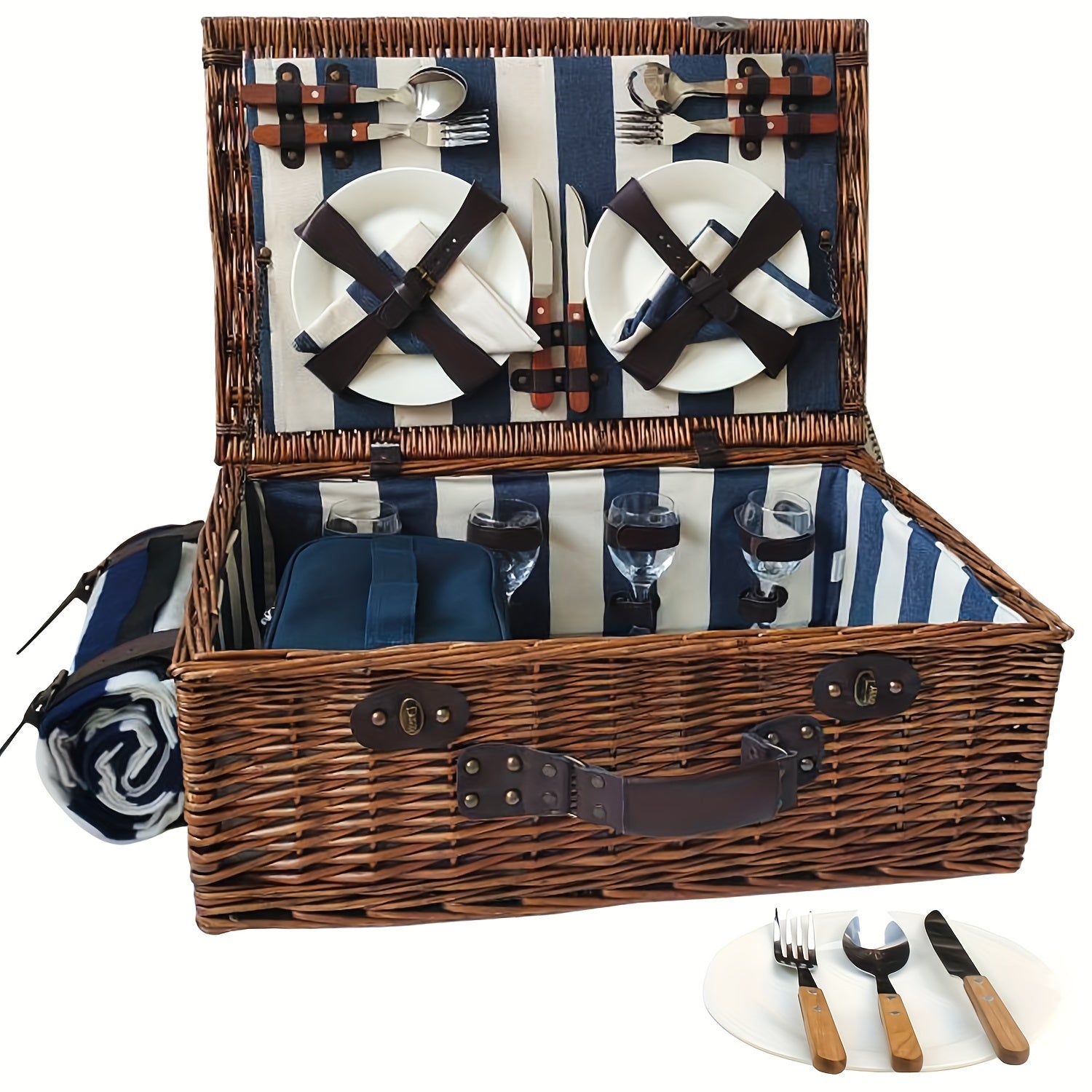XL Willow Picnic Basket for Four with Service Set and Accessories