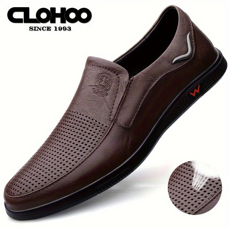 Zapatos casuales para hombre sin cordones de cuero y goma, de color sólido, para vacaciones y todas las estaciones