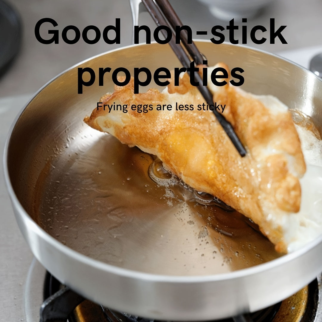 Stainless Steel Uncoated Flat-Bottom Frying Pan with High Edge Multiple Sizes