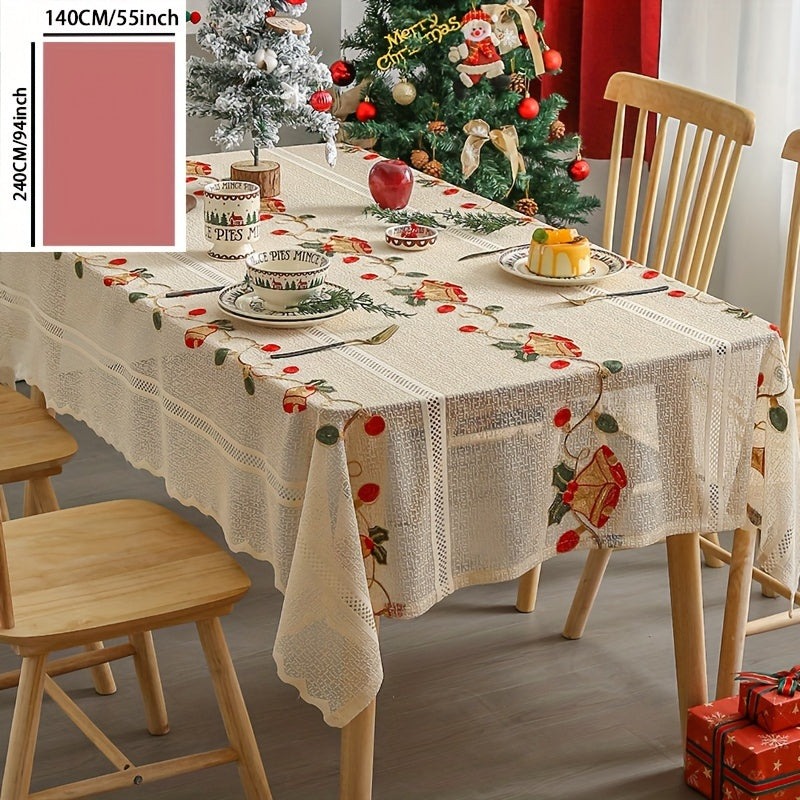 Mantel floral de campana roja para comedor de Navidad, poliéster, cuadrado, tejido