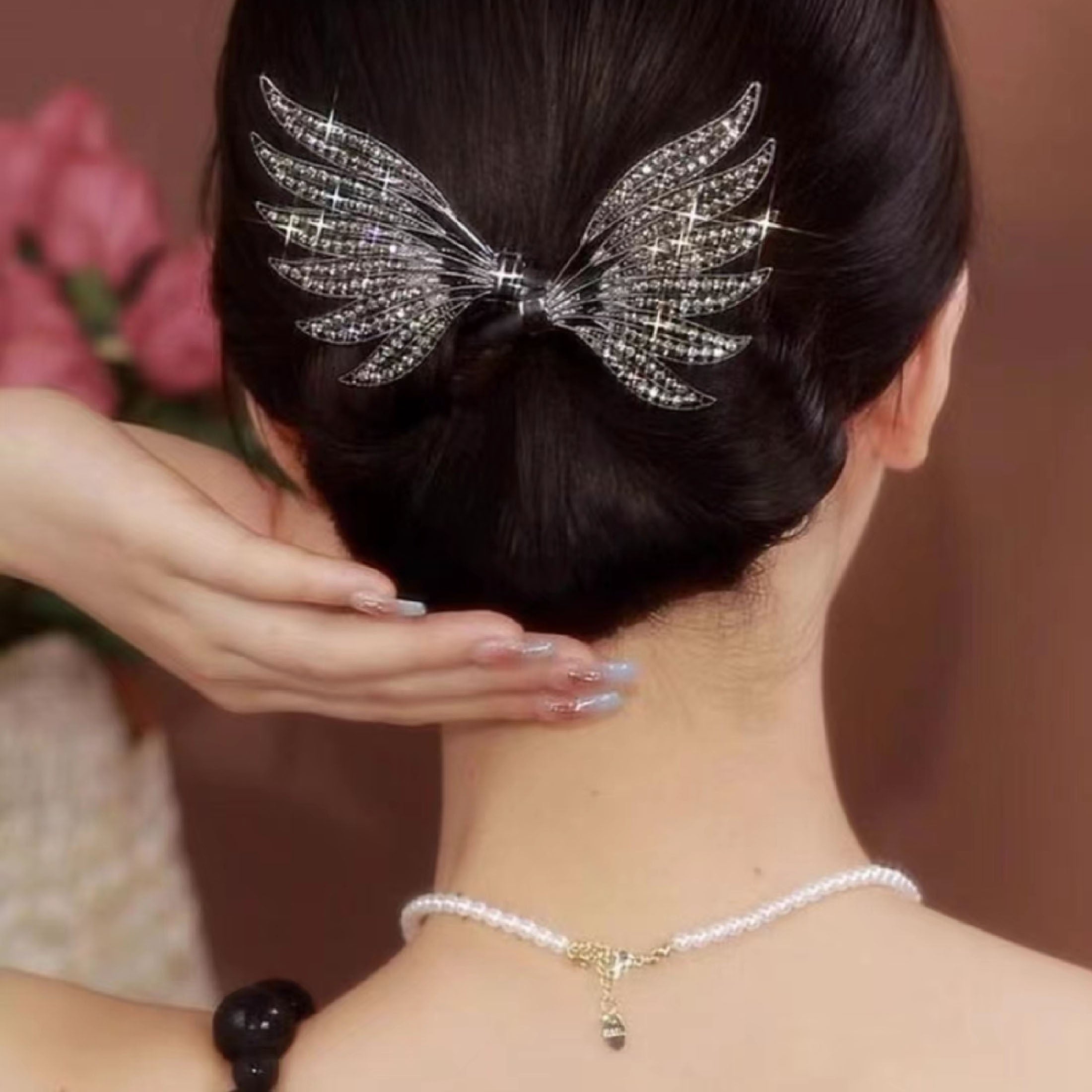 Black Alloy Hair Bun Maker with Rhinestone Embellishments for Women