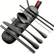 Camping Cutlery Set with 8 Stainless Steel Pieces Knife Fork Spoon Chopsticks and Carry Case
