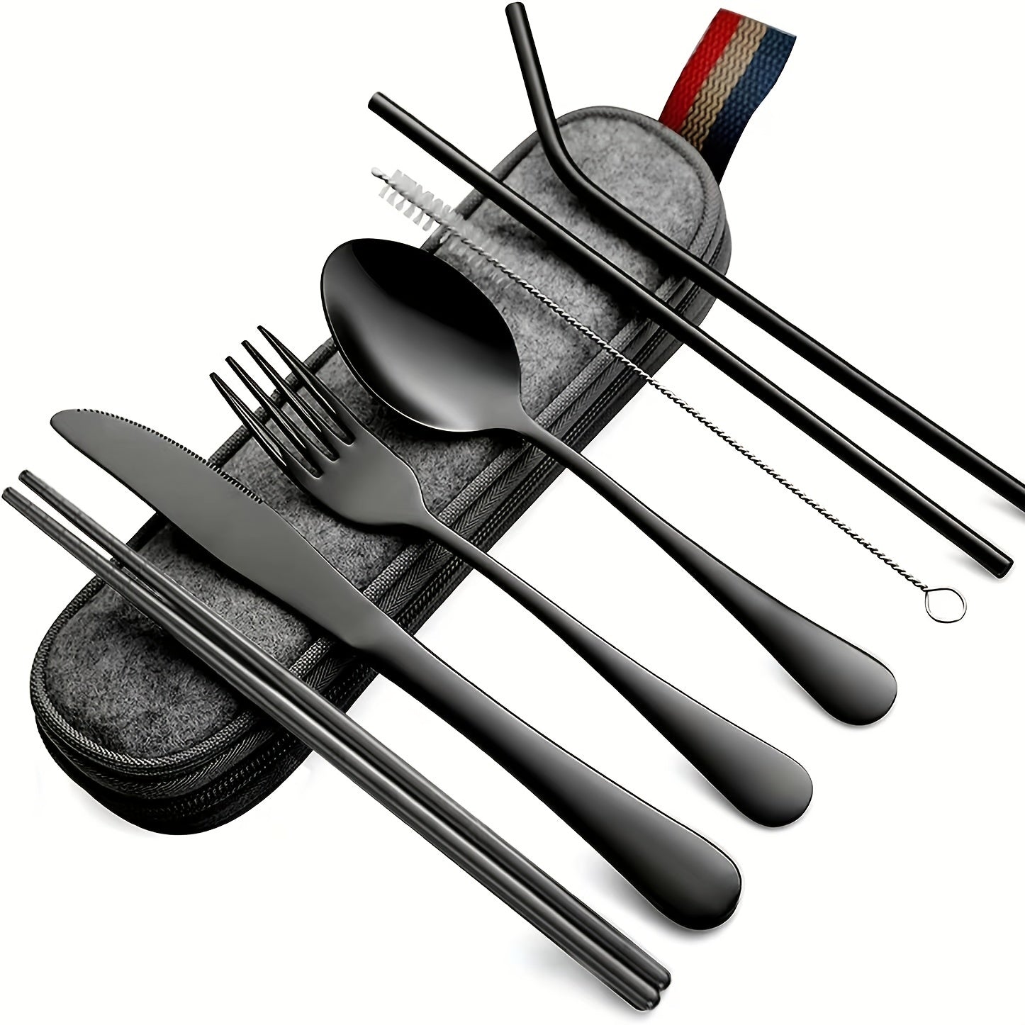 Camping Cutlery Set with 8 Stainless Steel Pieces Knife Fork Spoon Chopsticks and Carry Case