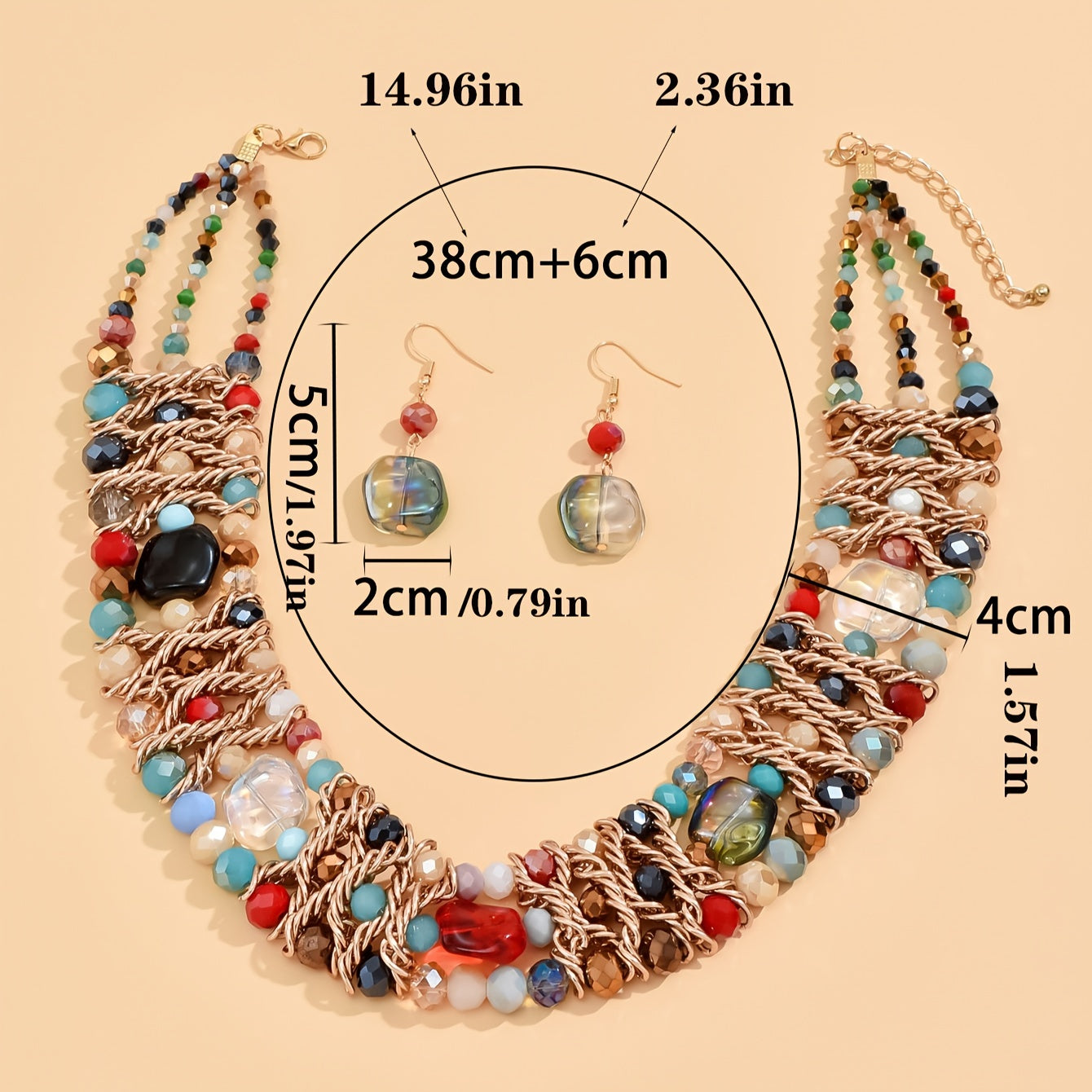 Conjunto de joyería estilo boho con pendientes colgantes y enchapado falso colorido para uso diario