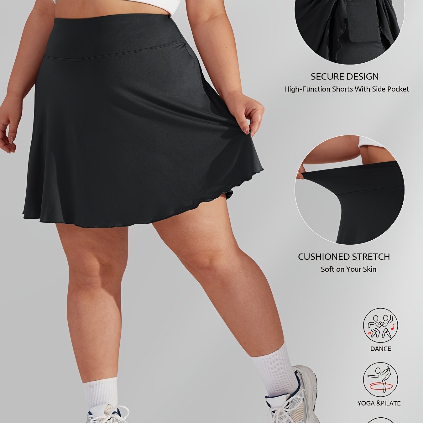 Plus Size Women’s High Waisted Tennis Skirt with Pockets for Golf Running