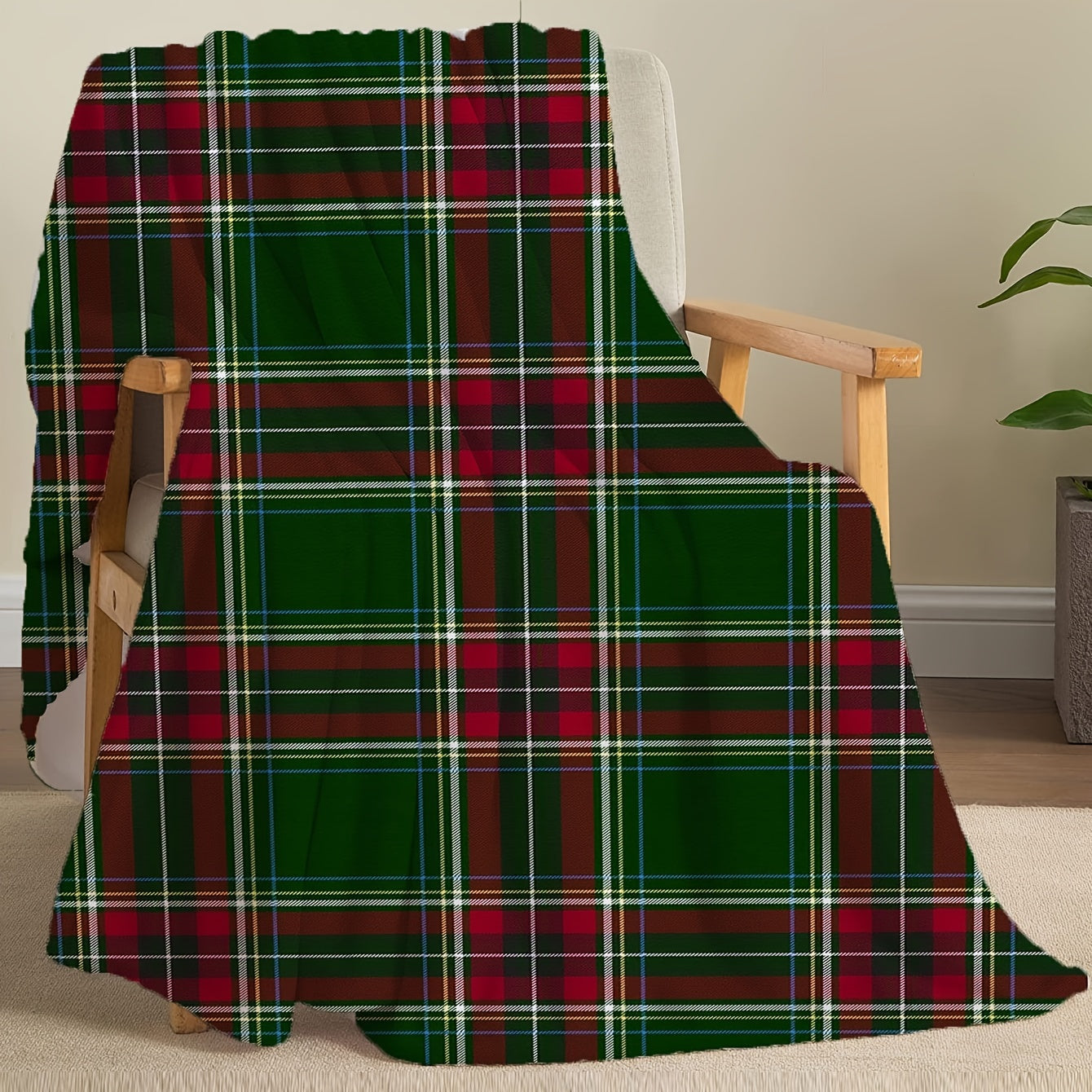 Cozy Flannel Plaid Throw Blanket for Couch Bed Stain-Resistant Machine Washable