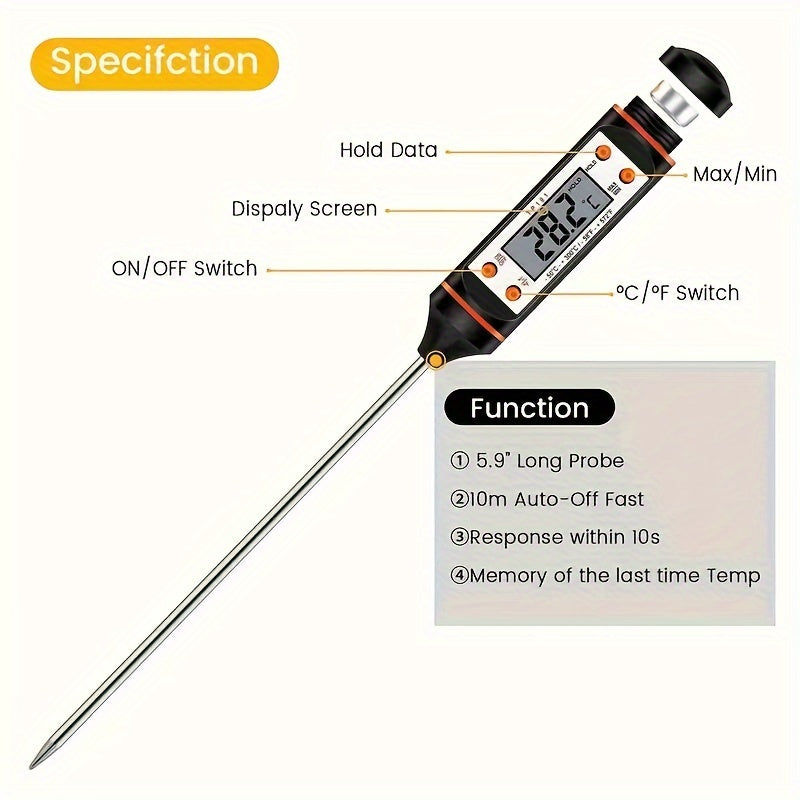 Digital Cooking Thermometer with Stainless Steel Probe for BBQ Baking and Milk Heating