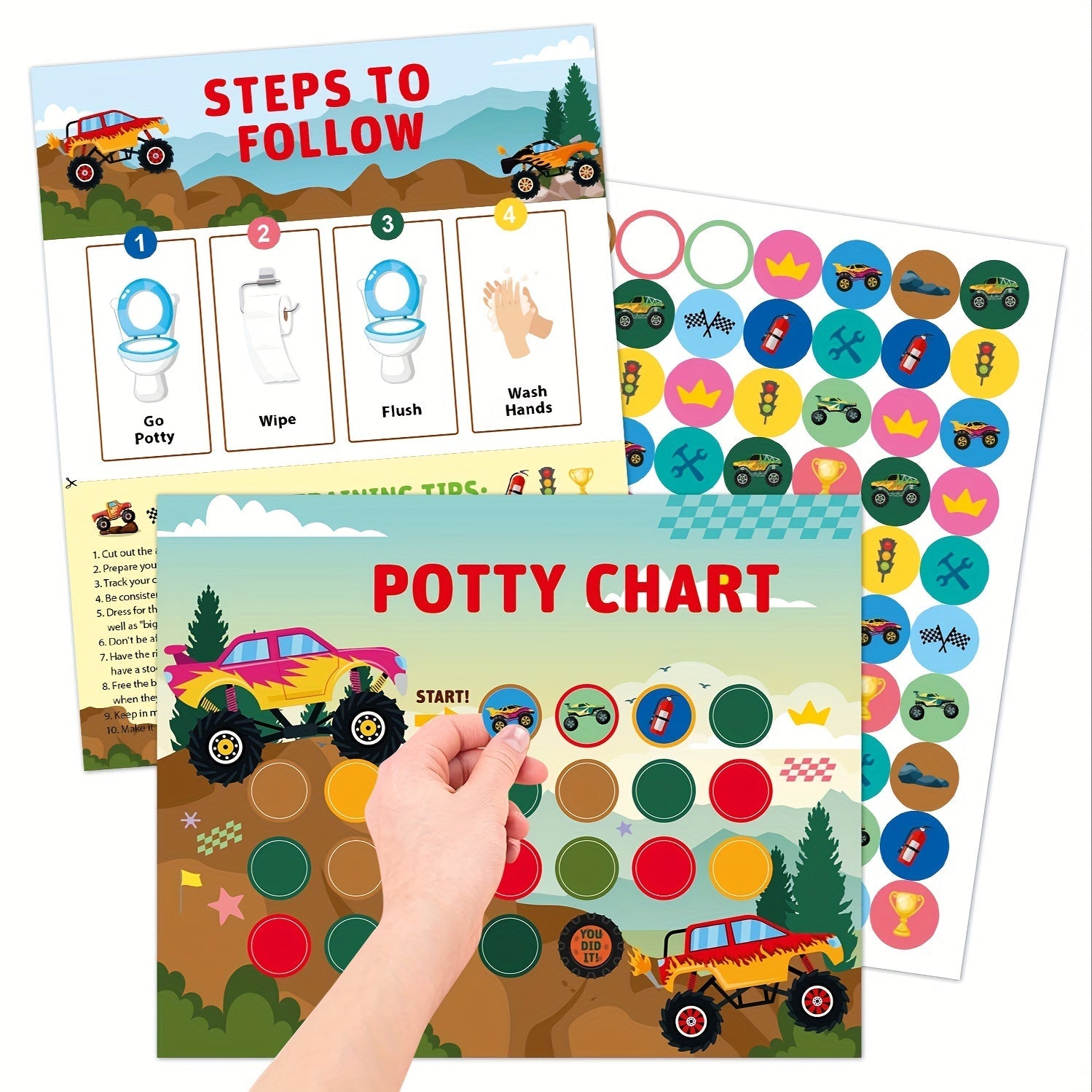 Children's Toilet Training Sticker Charts with Mermaid Car Farm Designs and Holiday Rewards