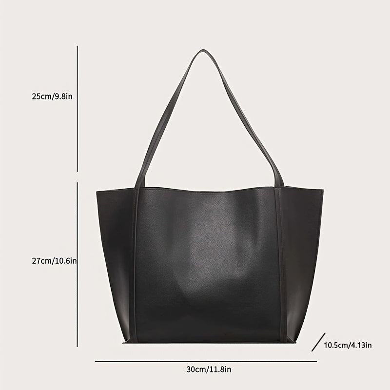 Lightweight Black PU Casual Shoulder Tote Bag with Large Capacity for Daily Use