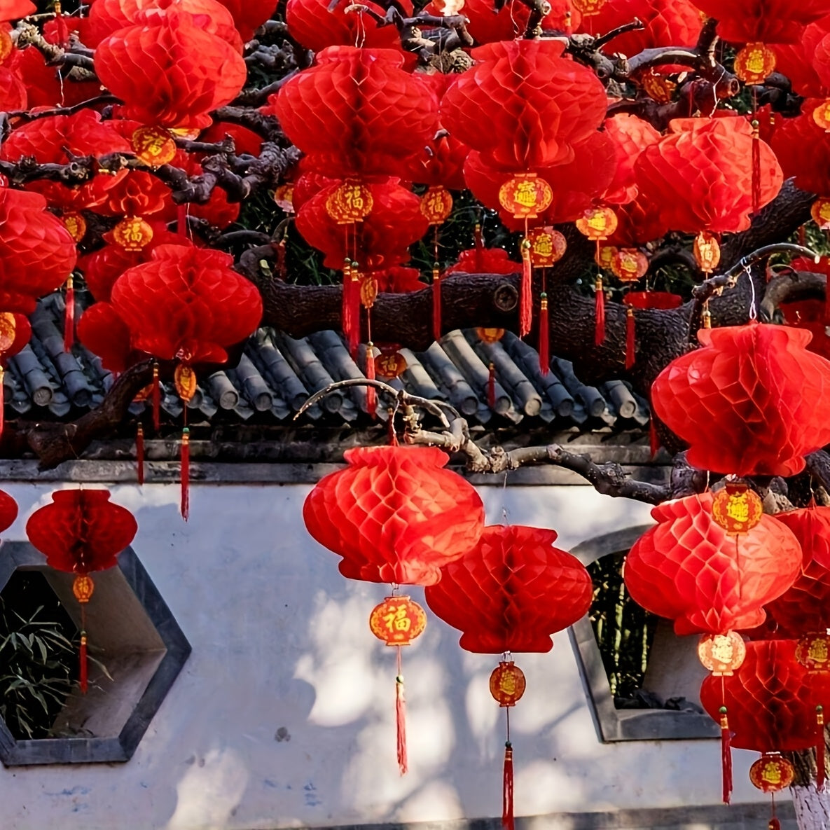 10 Red Honeycomb Paper Lanterns for Festive Home and Garden Decor