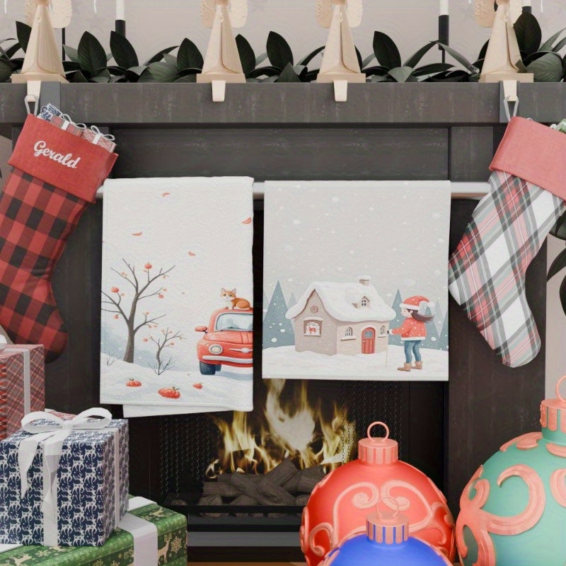 Set of 2 Christmas Kitchen Towels 45x66cm Snowflake Winter Decor