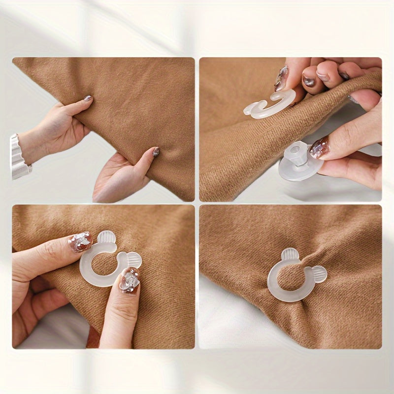 Набор для крепления одеяла, содержащий безигольное крепление, простыню с невидимым фиксирующим пряжкой в углах, одеяло с противоскользящей отделкой, наволочку и одеяло с технологией противобегства.