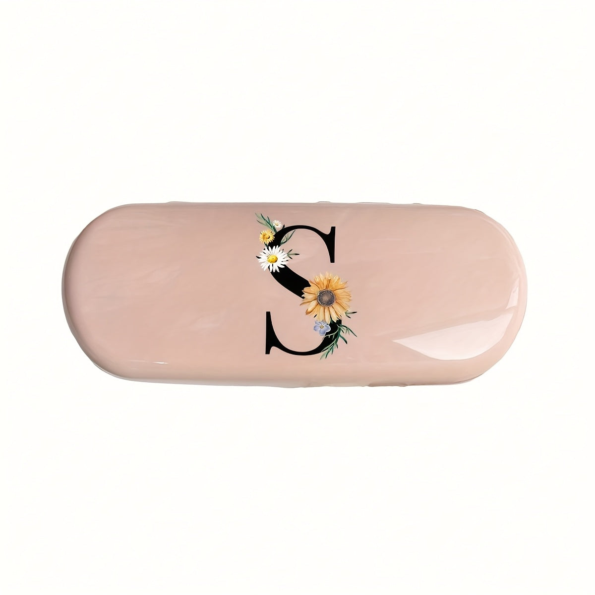 Pink Floral Monogram Glasses Case Waterproof Dustproof Compact Plastic Storage Box for Men and Women