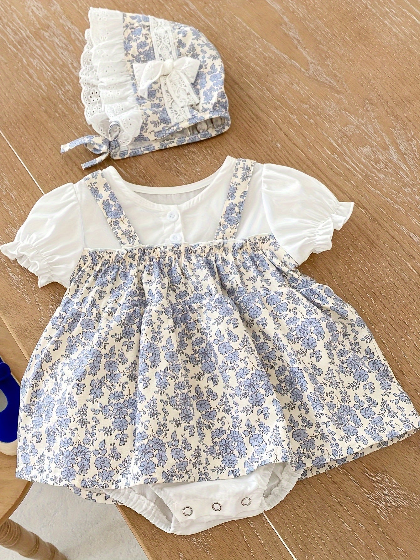 Vestido de ranita floral para bebé niña con mangas abullonadas y sombrero a juego para ropa de verano de bebé y niña pequeña