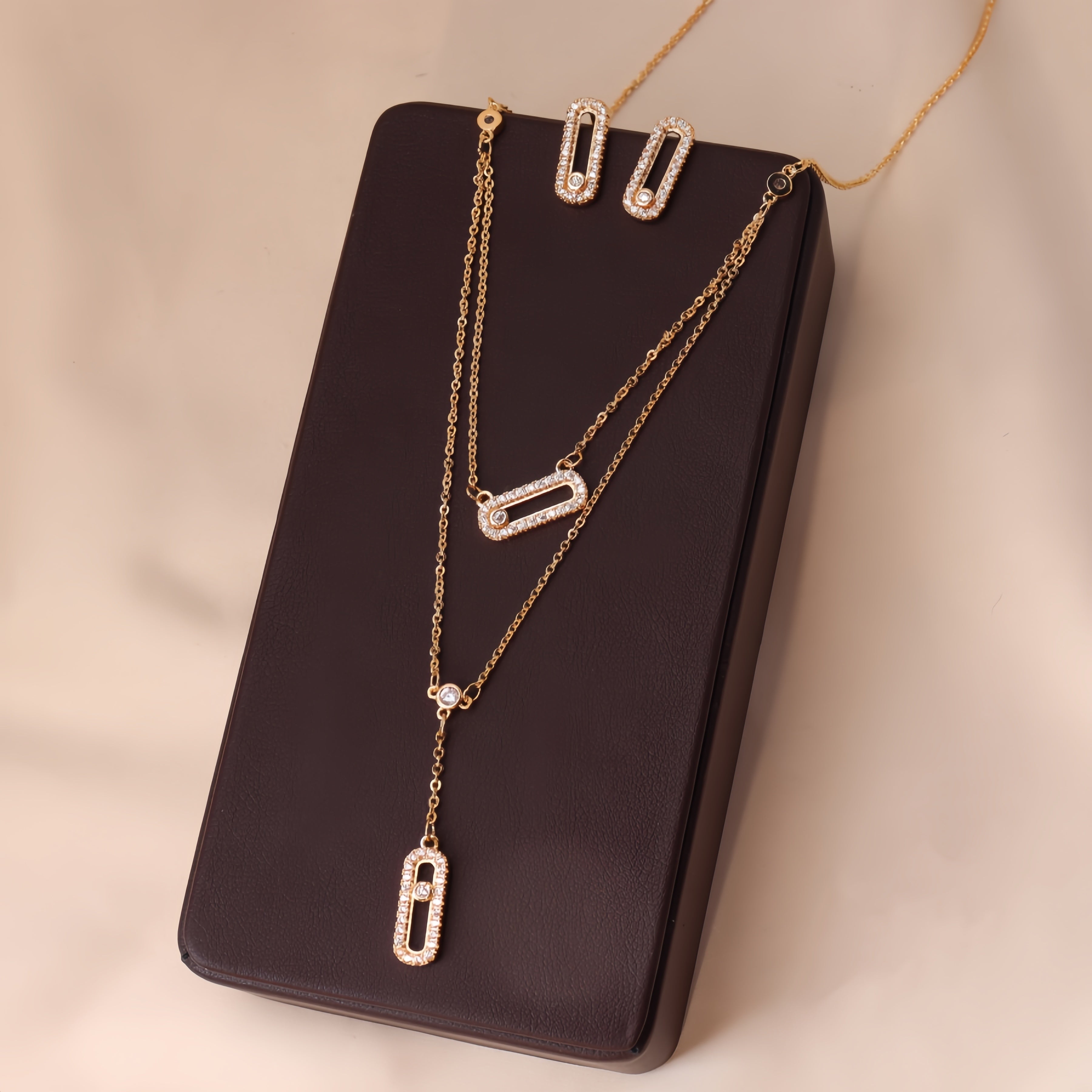 Women’s Jewelry Set Gold Plated Cubic Zirconia Pendant Necklace Earrings Elegant Gift