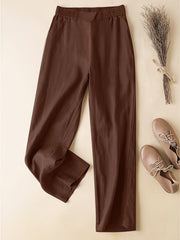 Plus Size Women's Solid Stretch Straight Pants Casual Elastic Waist Summer