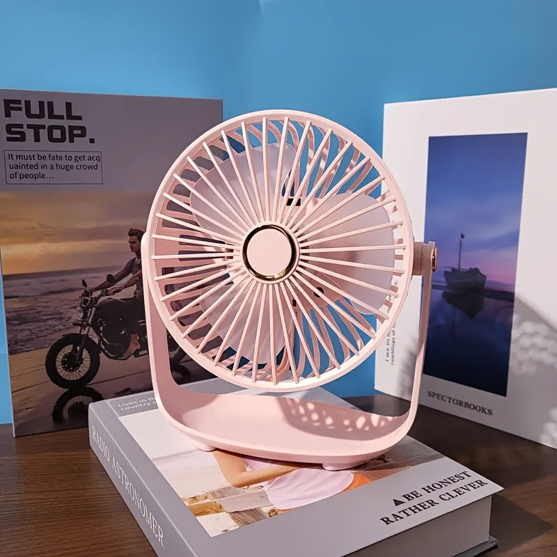 Mini Desktop Fan with Night Light, USB Rechargeable, 5-Speed Settings