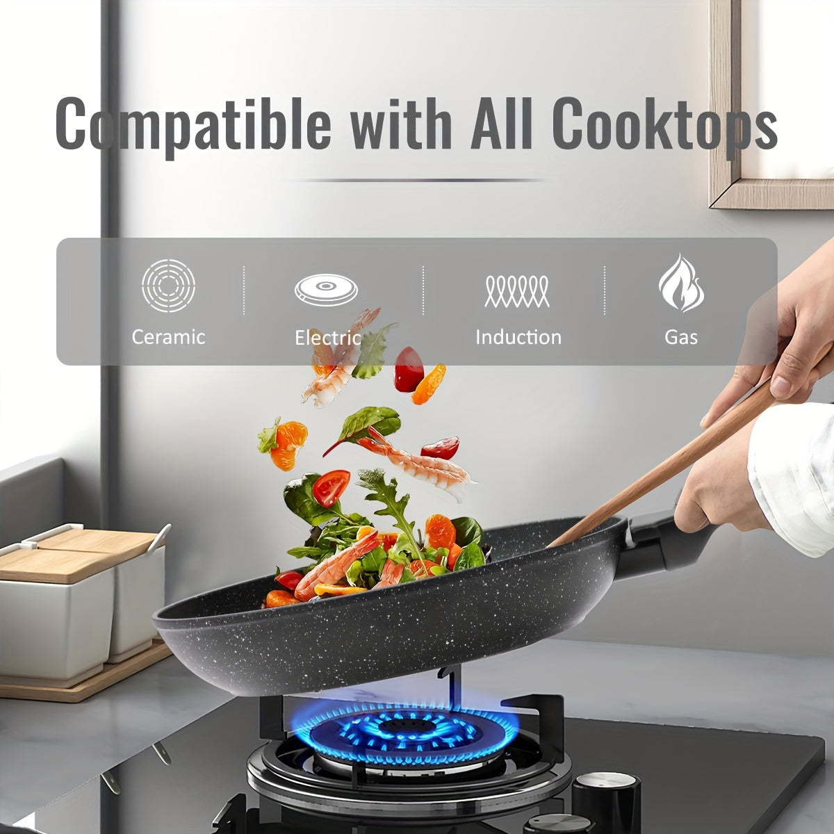 Yuqori sifatli Nonstick Granite Skillet - PFOAsiz, Induksion plitkalariga mos, tuxum va omlet pishirish uchun ideal, idish yuvishda oson tozalanadi, Silikon tutqich bilan jihozlangan - turli o'lchamlarda mavjud (20.32cm/22.1cm/24.13cm/25.4cm/27.94cm)