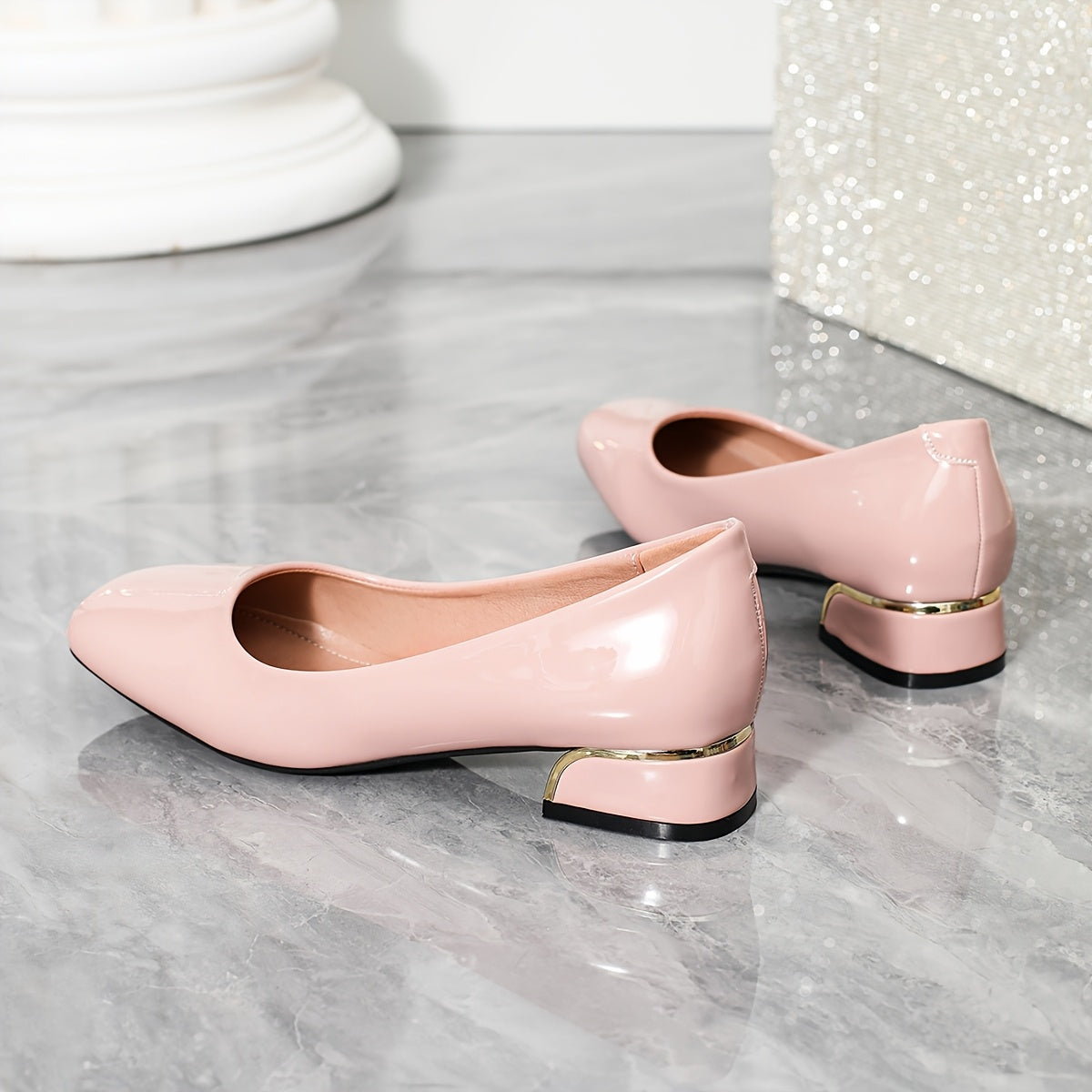 Ayollar uchun kvadrat barmoqli poyabzal, kundalik, bir rangli, past blok poyafzal, kiyinadigan poyabzal