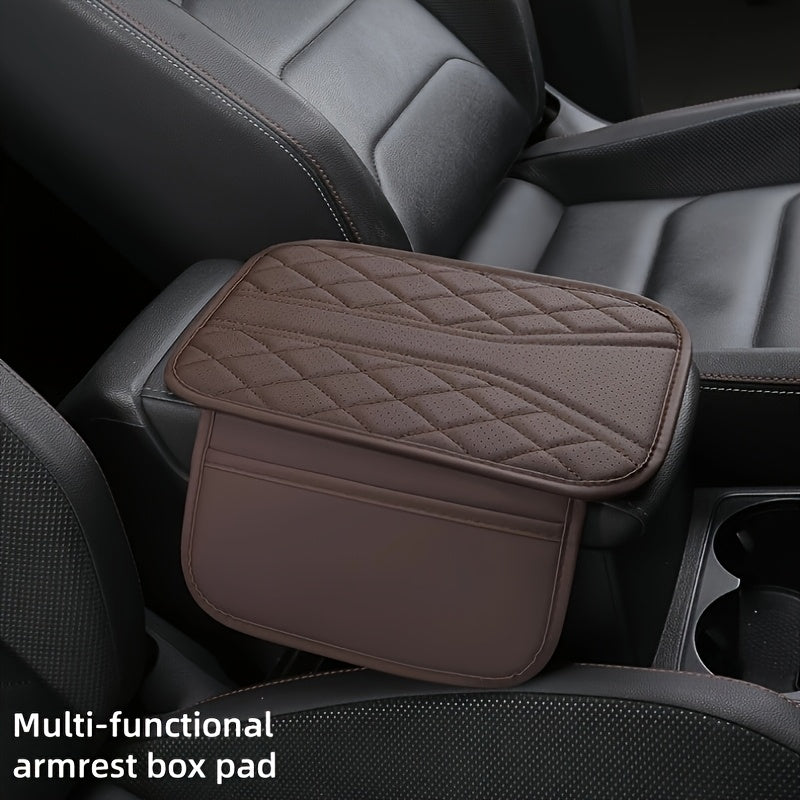 Car Interior Armrest Cover Diamond Stitch PU Leather Storage Organizer Gray