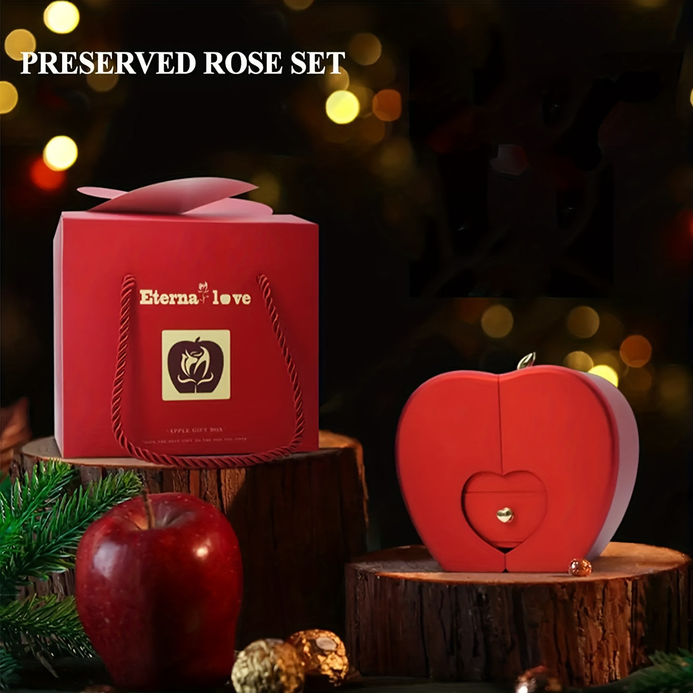 Heart Necklace with Copper Synthetic Zirconia Pendant and Rose Box Set for Women