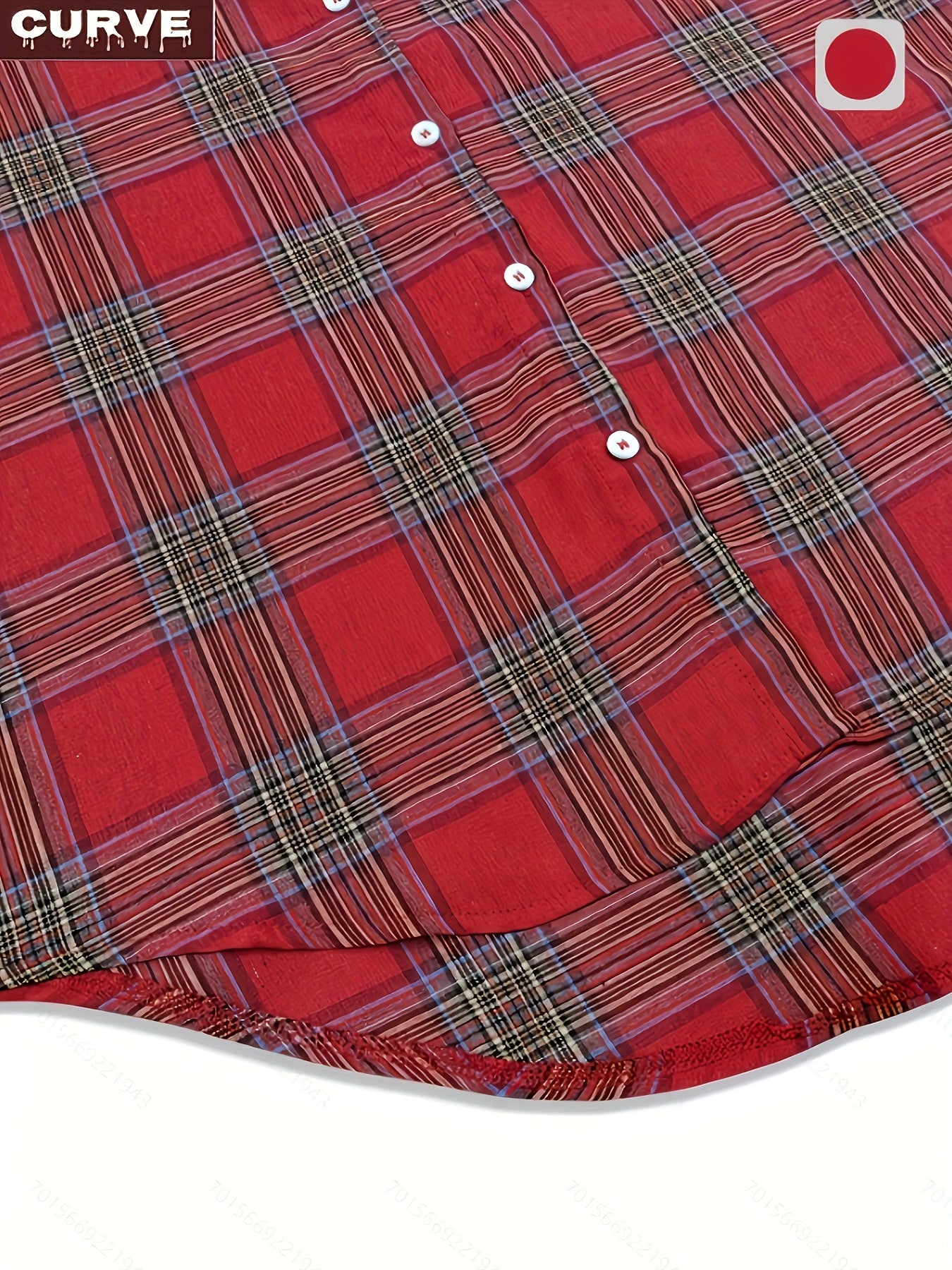 Women's Plus Size Plaid Long Sleeve Crew Neck Pullover Shirt Polyester Regular Fit with Button Details