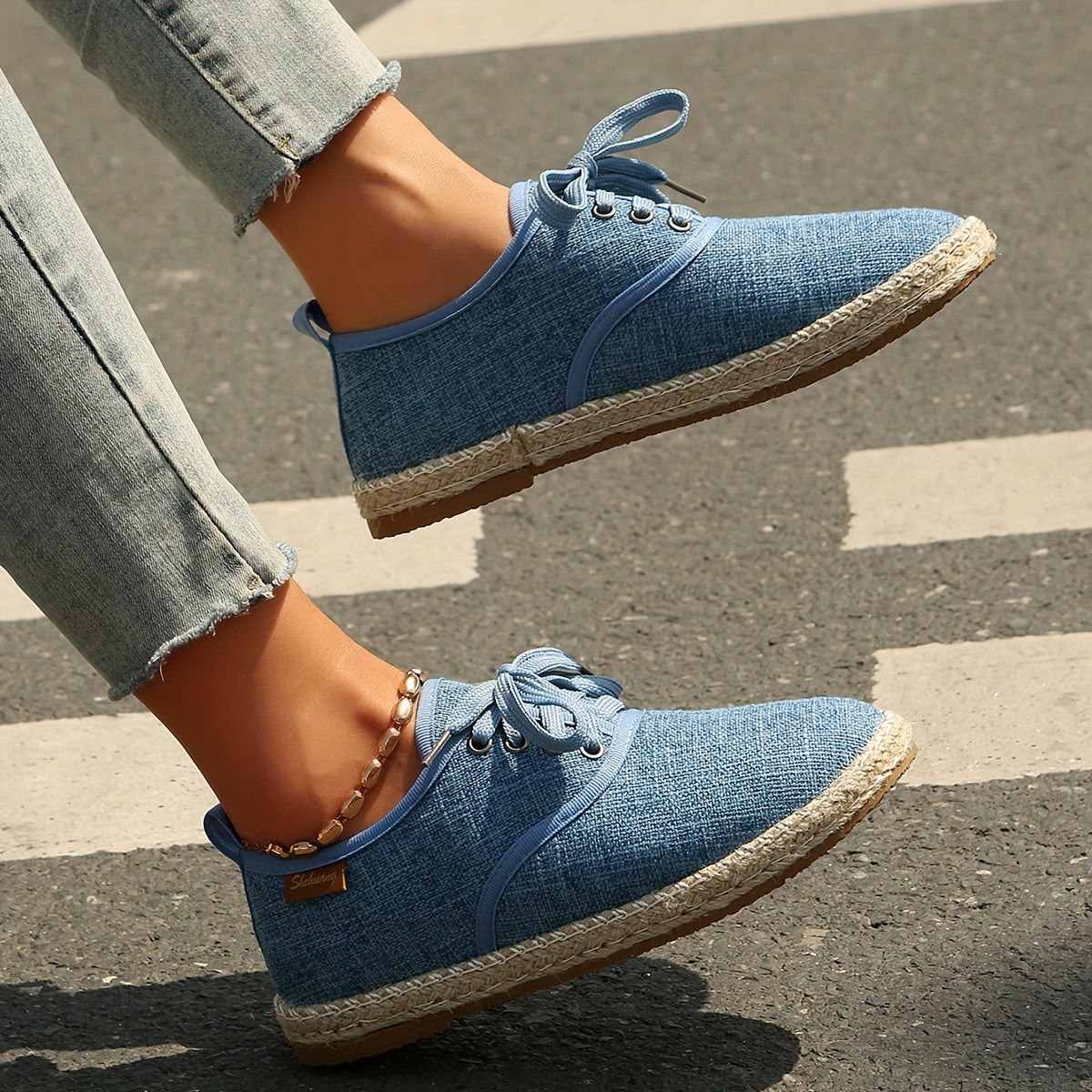 Women's Casual Solid Color Lace-Up Flats with TPR Sole