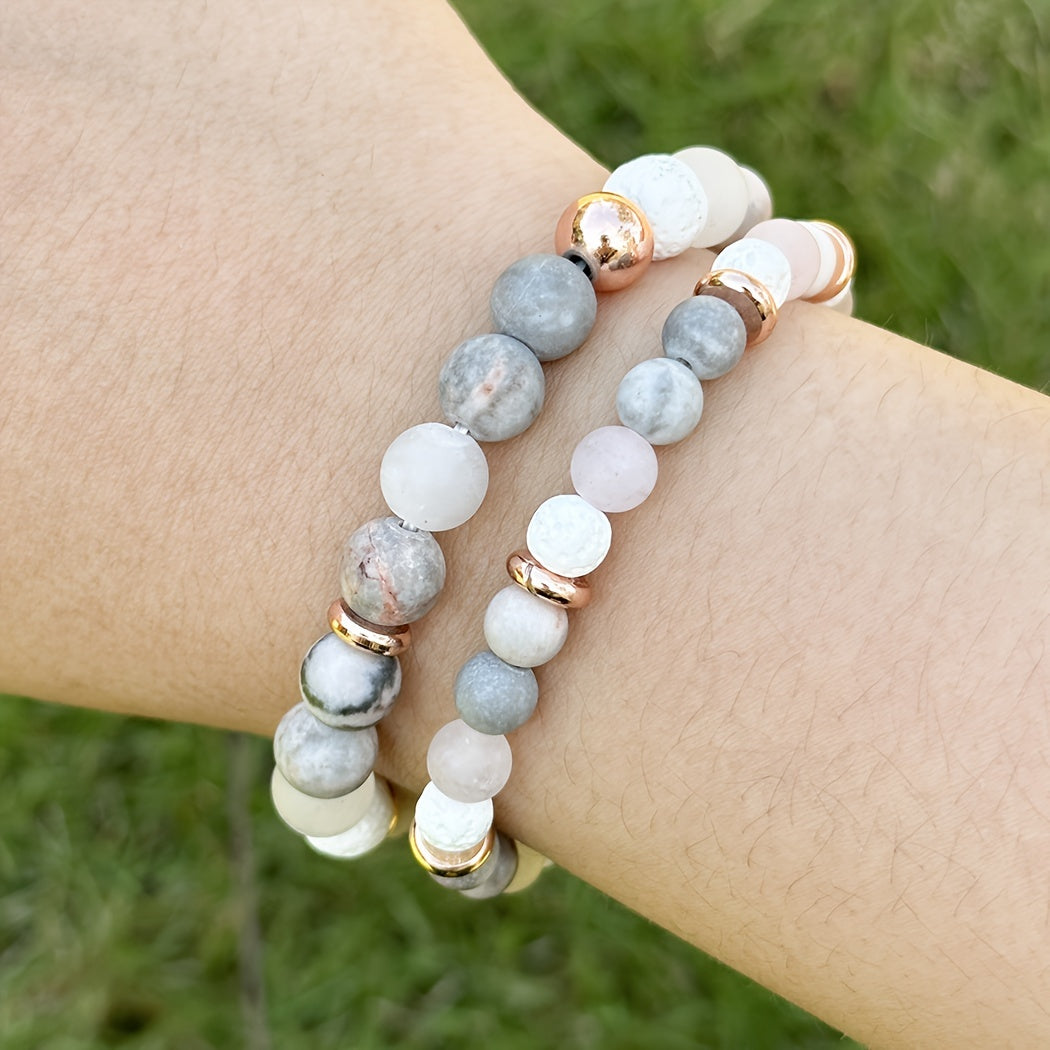 Women's Pink Zebra and Rose Gold Beaded Bracelet Stylish Jewelry Accessory